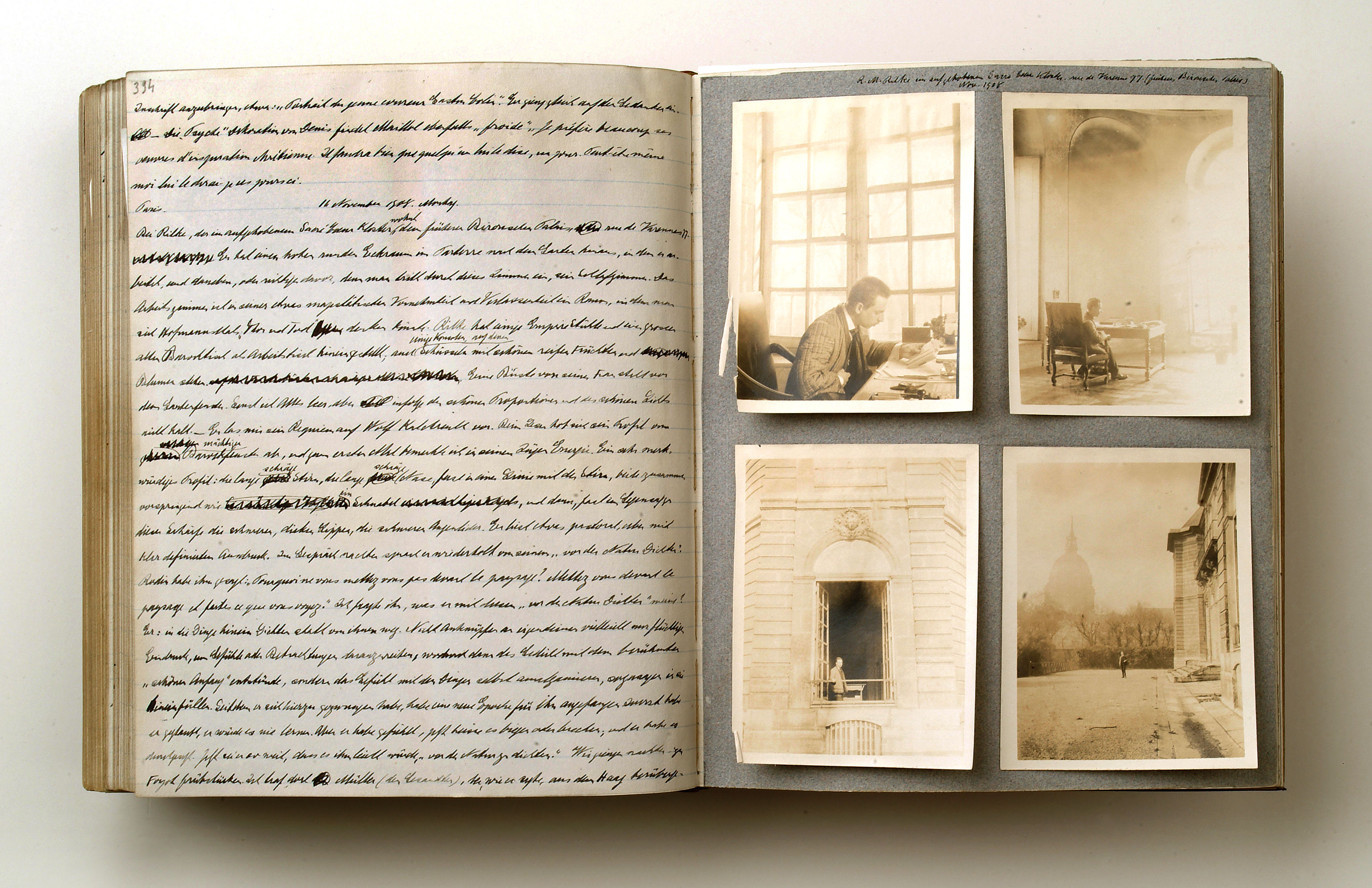 Ein Blick in eines von Kesslers unerschöpflichen Tagebüchern mit Fotos und Eintrag vom 11. November 1908 (Foto: DLA Marbach)