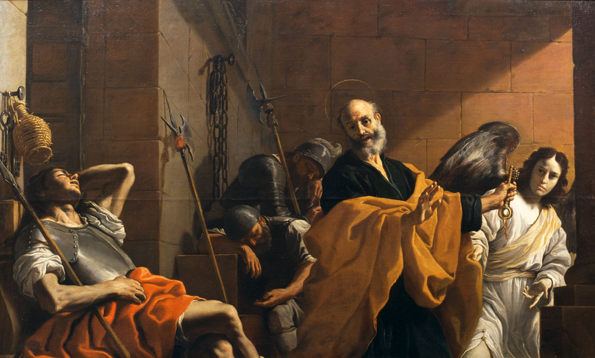 Ein Engel führt Petrus an den schlafenden Wächtern vorbei aus dem Gefängnis. Mattia Preti malte das Bild um 1665, heute gehört es der Akademie der bildenden Künste in Wien (Foto: Gemäldegalerie der Akademie der bildenden Künste Wien, Wien)