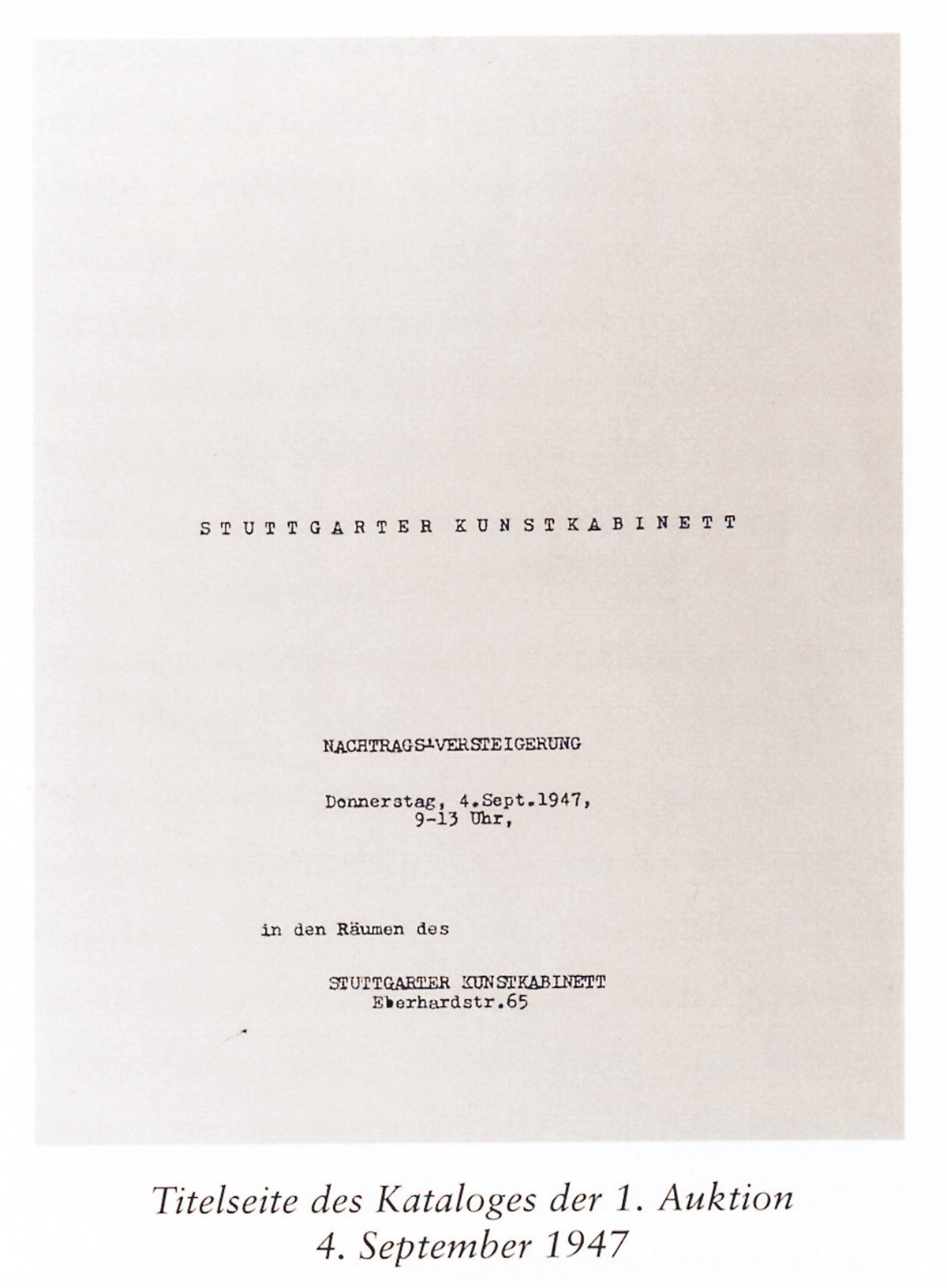 Katalog zur ersten Auktion im Stuttgarter Kunstkabinett, 1947, (Foto: www.kettererkunst.de)
