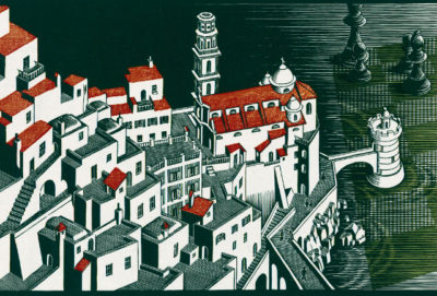 Detail aus M. C. Eschers »Metamorphosis III« von 1939/40 – Vorbild war Atrani an der Amalfiküste (Foto: The M.C. Escher Company BV Baarn)