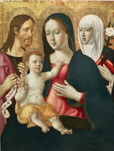 Girolamo di Benvenuto, Gottesmutter mit Jesuskind, Johannes dem Täufer und Katharina von Siena, um 1510