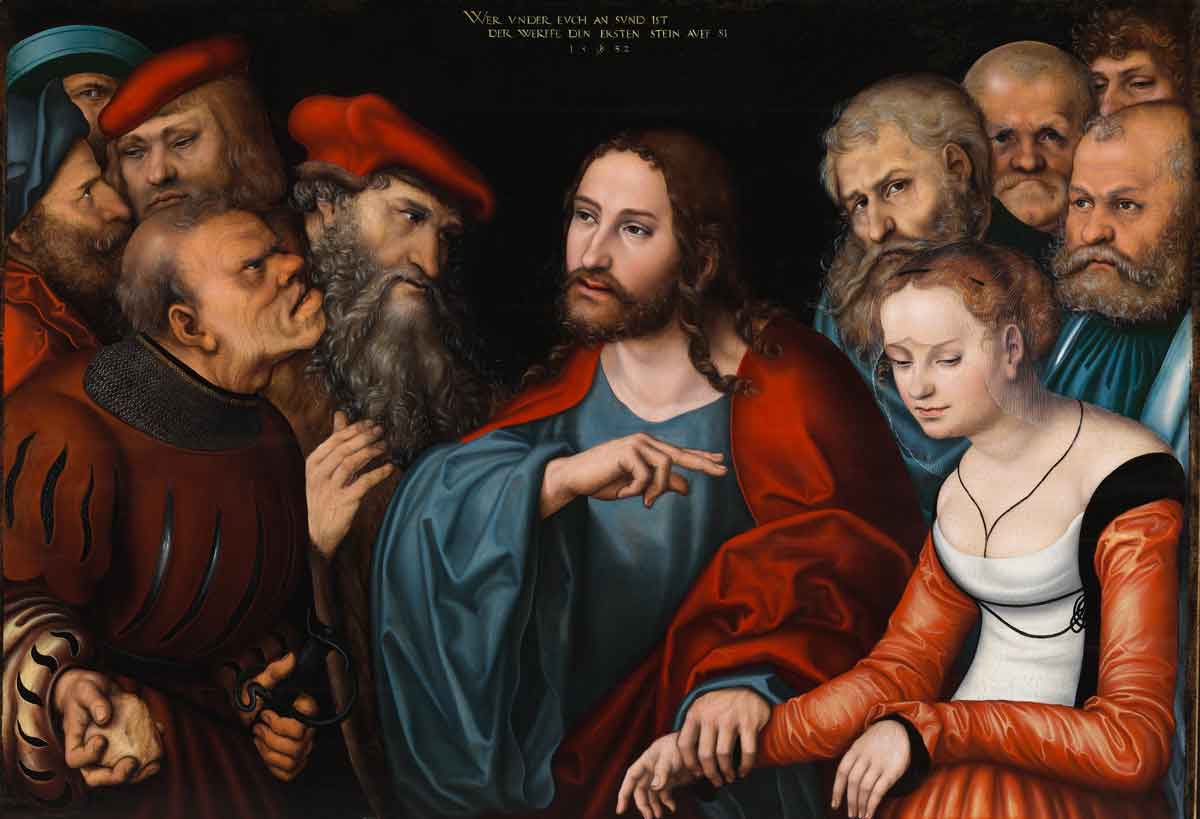Lucas Cranach d.Ä., Christus und die Ehebrecherin, 1532 (Foto: Dénes Józsa/Szépmüvészeti Múzeum, Budapest, 2017)