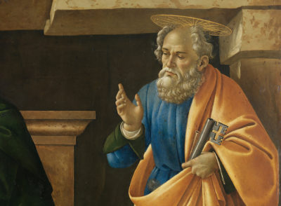 Sandro Botticelli, Beweinung Christi (Detail: Hl. Petrus), um 1490/95, Zustand nach der Restaurierung, Alte Pinakothek, München