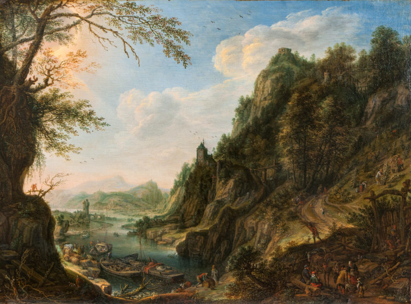 Das Auktionshaus Stahl konnte im Mai 2014 eine für Herman III Saftleven ungewöhnlich große, 1682 entstandene „Flusslandschaft mit Händlern, Winzern und Reisenden“ von 9000 auf 22.000 Euro heben. © Stahl, Hamburg
