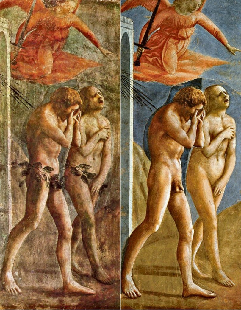 Masaccio, „Vertreibung aus dem Paradies“, nackt, Übermalung