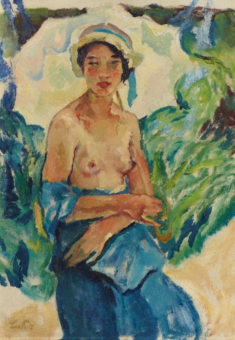 Leo Putz Halbakt in blauem Kleid Sotheby's