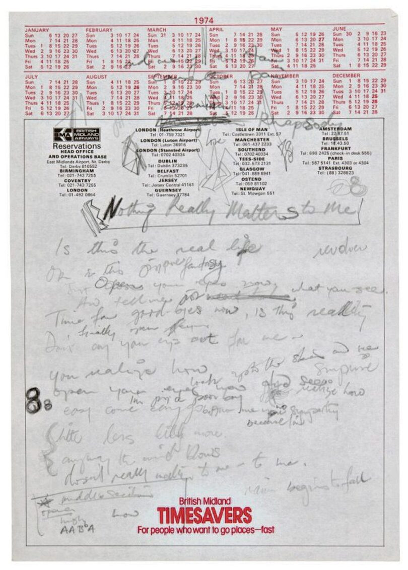 Bohemian Rhapsody Manuskript Freddie Mercury