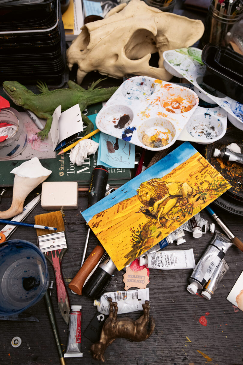 Liebesakt oder Mittagsmahl? Der Entwurf für Esel und Löwe lässt die Frage offen. Eine Schau mit Fords Skizzen zeigt die New Yorker Morgan Library ab Mitte April. In Venedig wird der Löwe als „Phantom“ zu sehen sein.