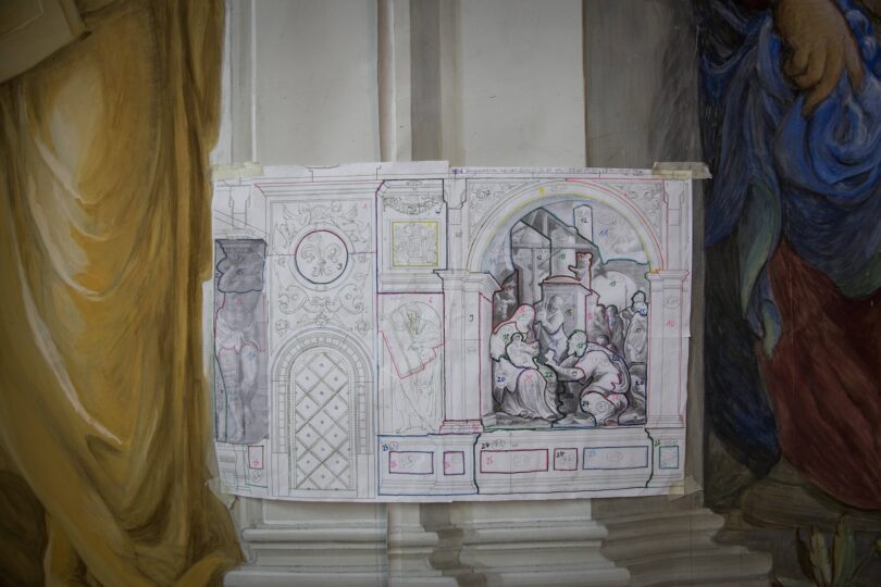 Die Rekonstruktion der Renaissancefresken wurde in einzelnen Tagwerken geplant