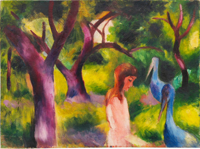 August Macke, „Mädchen mit blauen Vögeln“, 1914