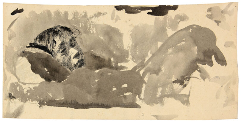 Käthe Kollwitz, „Lise, die Schwester der Künstlerin, im Bett“, um 1890