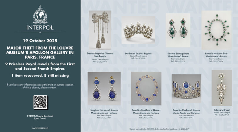 Dieses von Interpol zur Verfügung gestellte und von der Interpol-Website entnommene Foto zeigt die im Louvre-Museum bei einem Raubüberfall gestohlenen Juwelen.