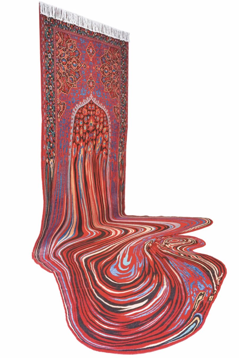 In Faig Ahmeds „Doubts“ (2020) sind die Zweifel an unveränderlichen Traditionen hineingeknüpft. Dieses und andere Teppichkunstwerke zeigt eine Ausstellung in Frankfurt.