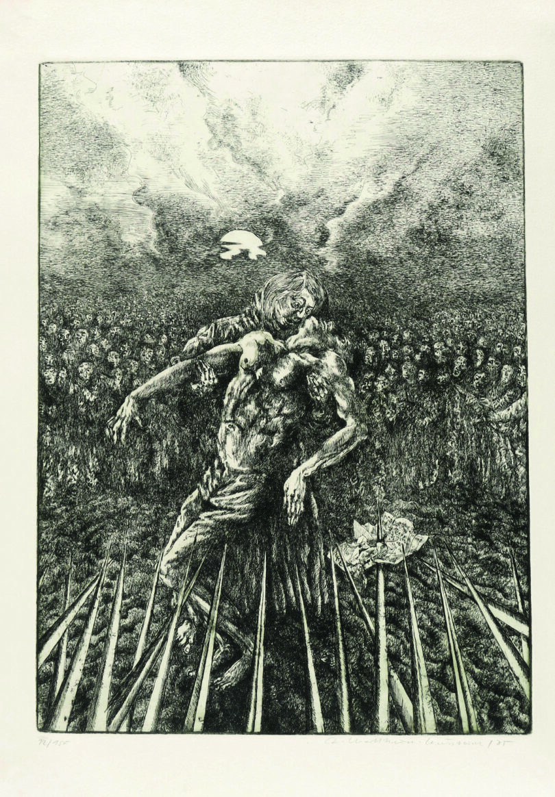 Ursula Mattheuer-Neustädts Werk ohne Titel für die Mappe »Grafik zum 450. Jahrestag des Deutschen Bauernkriegs«, 1975, ist in Chemnitz zu sehen.