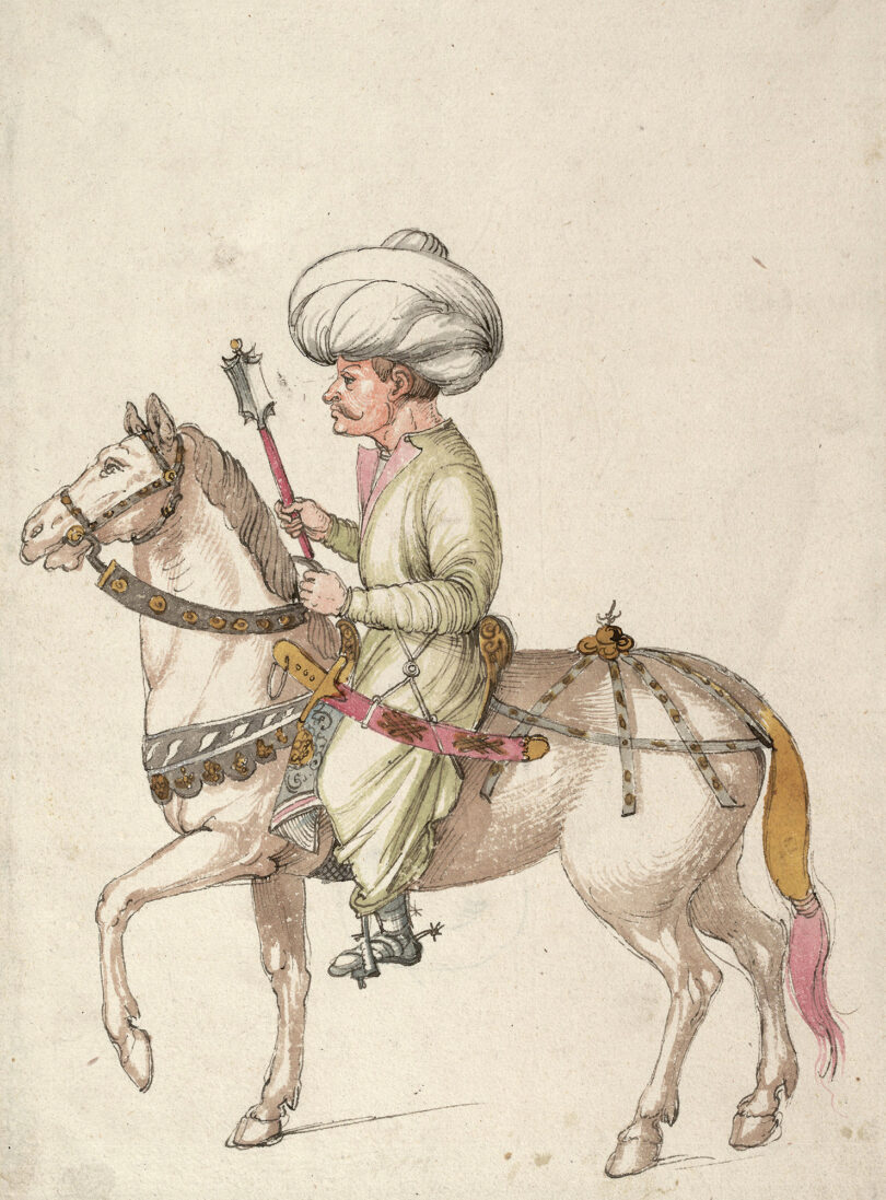 Zeichnung/Aquarell „Osmanischer Reiter“ von Albrecht Dürer in der Ausstellung Nürnberg Global