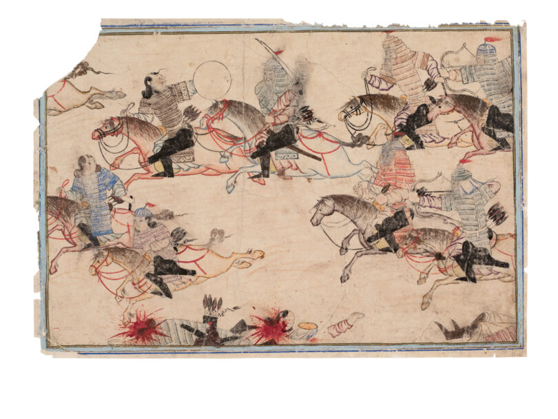 Mongolische Krieger beim Kampf: Die Zeichnung entstand im Iran im 14. Jahrhundert, zu sehen im Museum Rietberg
