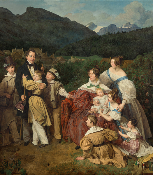 „Der Notar Dr. Josef August Eltz mit seiner Gattin Caroline, geb. Schaumburg, und den acht Kindern in Ischl“ von 1835, im Besitz der Familie Eltz. © Johannes Stoll/Belvedere Wien