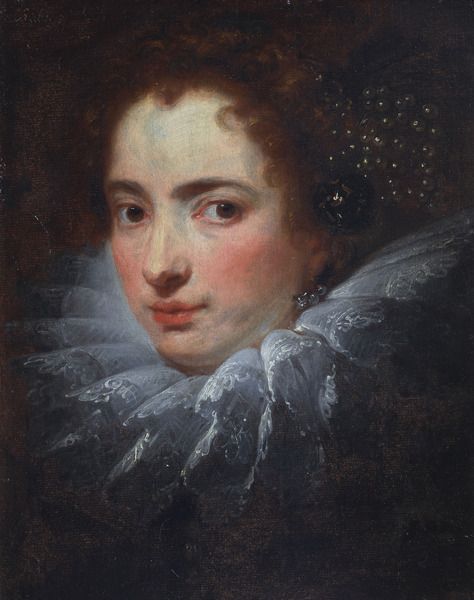 Das Gemälde von Anton van Dyck zeigt eine junge Frau mit braunen Haaren und einem weißen Kragen